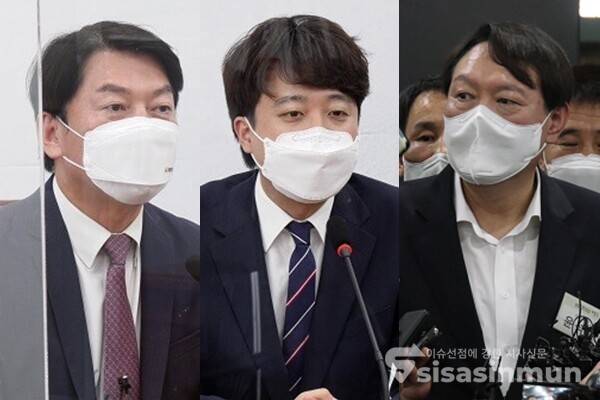(좌측부터) 안철수 국민의당 대표, 이준석 국민의힘 대표, 윤석열 전 검찰총장. 사진 / 권민구, 이강산 기자