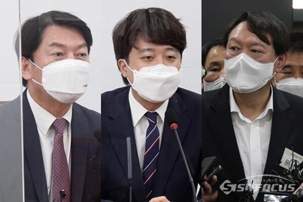 (좌측부터) 안철수 국민의당 대표, 이준석 국민의힘 대표, 윤석열 전 검찰총장. 사진 / 권민구, 이강산 기자