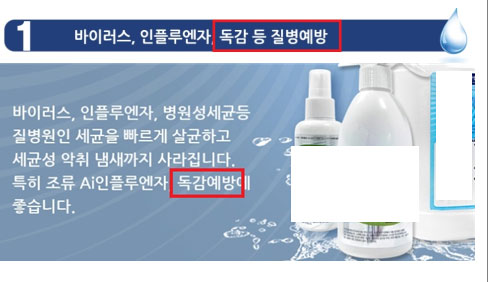 손세정제로 독감 등 예방할 수 있다고 표시한 허위, 과대광고 내용 일부 / ⓒ식약처