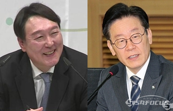 차기 대선주자 선호도 여론조사에서 윤석열 전 검찰총장(좌)과 이재명 경기도지사(우)가 양강구도를 이어나가고 있다. 사진 / ⓒ윤석열 페이스북(좌), 시사포커스DB(우)