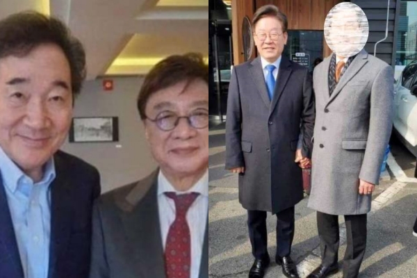 이낙연 전 민주당 대표가 최성해 전 동양대 총장과 함께 촬영한 사진(좌)과 이재명 경기도지사가 광주 폭력조직 행동대장이라고 알려진 사람과 함께 찍은 사진(우). ⓒ이재명 캠프 공보단장, 이낙연 캠프 공보단장 페이스북 캡처