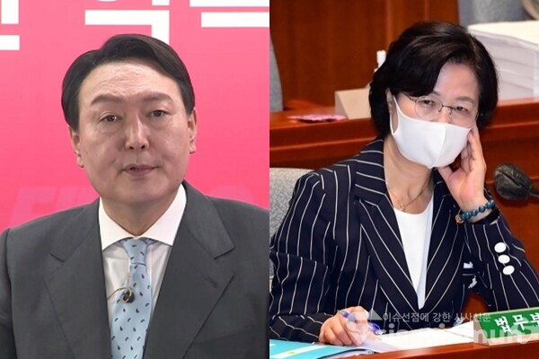 윤석열 전 검찰총장(좌)과 추미애 전 법무부장관(우). 사진 / 시사신문DB