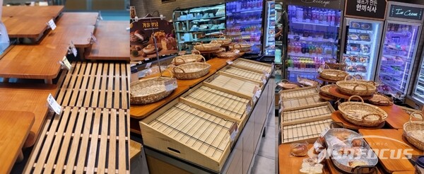 화물연대 파업이 한창 진행중이던 당시 한 파리바게뜨 매대 (사진 / 강민 기자)