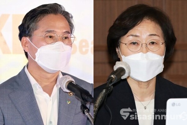박진규 산업부1차관(좌)과 정영애 여성가족부 장관(우). 사진 / 시사신문DB