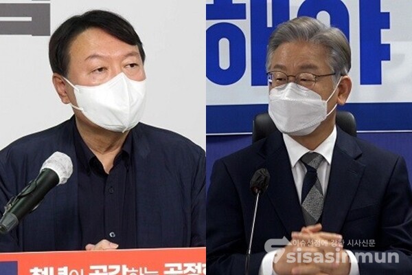 (좌측부터) 청년정책 공약을 발표 중인 윤석열 국민의힘 후보, 이재명 더불어민주당 후보. 사진 / 시사신문DB