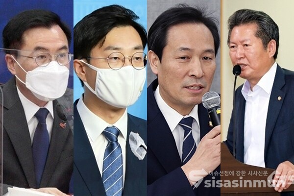 민주당 초선인 윤영덕, 장경태 의원과 중진인 우상호, 3선의 정청래 의원, 사진 / 시사신문DB