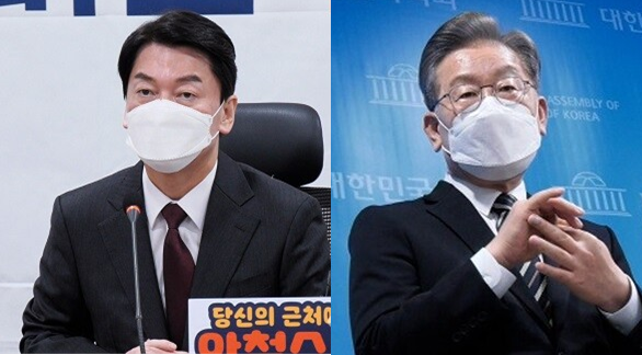안철수 국민의당 대선후보(좌)와 이재명 더불어민주당 대선후보(우). 시사포커스DB