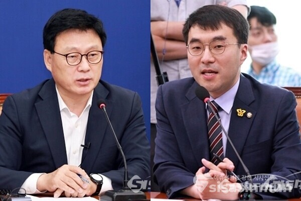 (좌측부터) 박광온 민주당 선대위 공보단장과 김남국 민주당 선대위 온라인소통단장. 사진 / 시사신문DB