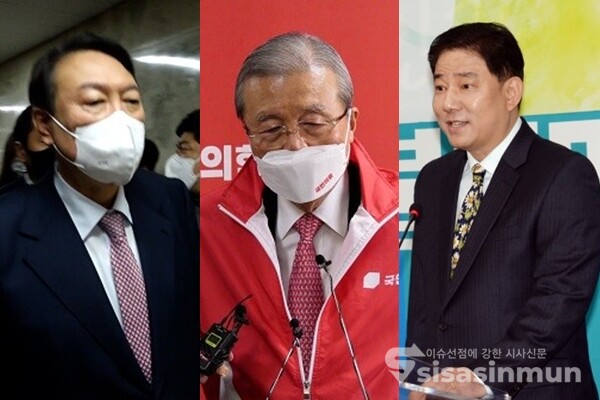 (좌측부터) 윤석열 국민의힘 후보, 김종인 국민의힘 총괄선대위원장, 김병기 민주당 선대위 현안대응TF단장. 사진 / 시사신문DB, ⓒ더불어민주당