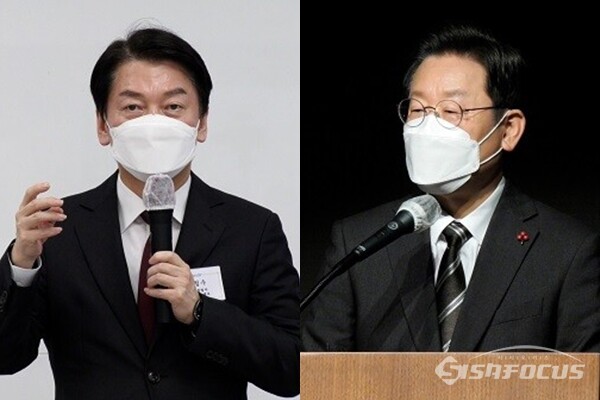 안철수 국민의당 대선후보(좌)와 이재명 더불어민주당 대선후보(우). 사진 / 시사포커스DB