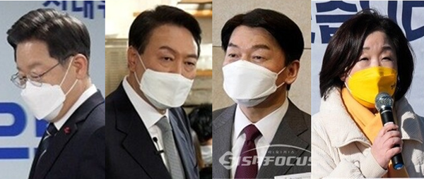 (왼쪽부터) 이재명 더불어민주당 대선 후보, 윤석열 국민의힘 후보, 안철수 국민의당 후보, 심상정 정의당 후보. 시사포커스DB