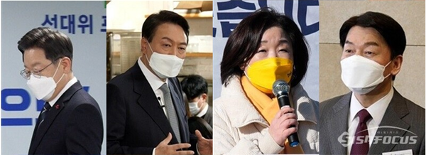 (왼쪽부터) 이재명 더불어민주당 대선 후보, 윤석열 국민의힘 후보, 심상정 정의당 후보, 안철수 국민의힘 후보. 시사포커스DB