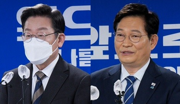 이재명 더불어민주당 대선후보(좌)와 송영길 민주당 대표(우). 시사포커스DB