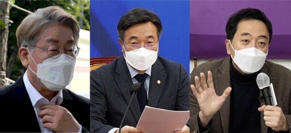 (왼쪽부터) 이재명 전 더불어민주당 대선 후보, 윤호중 민주당 비상대책위원장, 금태섭 전 의원. 시사포커스DB