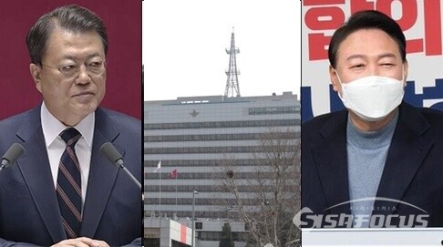 (왼쪽부터) 문재인 대통령, 서울 용산구에 위치한 국방부 청사 외관, 윤석열 대통령 당선인. 시사포커스DB