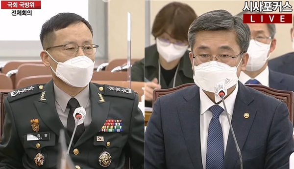 박정환 합동참모본부 차장(좌)과 서욱 국방부 장관(우). 시사포커스TV