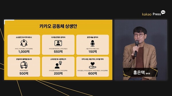 홍은택 카카오 CAC 센터장이 상생안을 발표하고 있다. ⓒ카카오 온라인 간담회 캡쳐