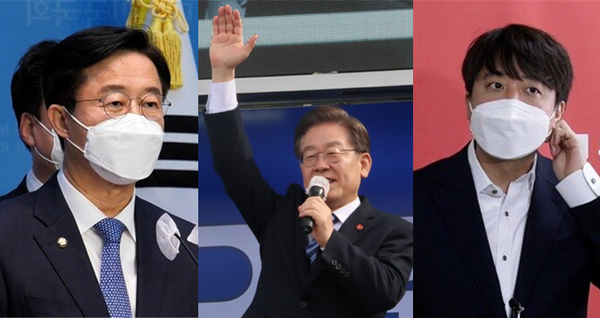 (왼쪽부터) 조정식 더불어민주당 의원, 이재명 전 더불어민주당 대선 후보, 이준석 국민의힘 대표. 시사포커스DB