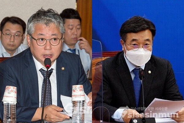 조응천 민주당 비대위원(좌)과 윤호중 민주당 공동비대위원장(우). 사진 / 시사신문DB