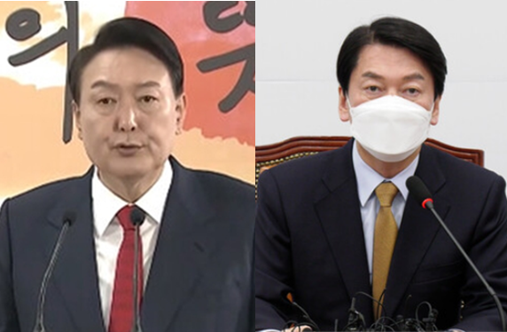 윤석열 대통령 당선인(좌)과 안철수 대통령직인수위원장(우). 시사포커스DB