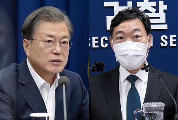 문재인 대통령(좌)과 김오수 검찰총장(우). 시사포커스DB