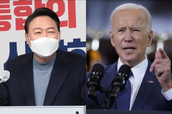 (좌측부터) 윤석열 대통령 당선인, 조 바이든 미국 대통령. 사진 / 시사신문DB, ⓒ뉴시스