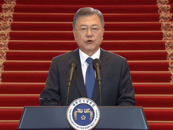 문재인 대통령이 9일 오전 청와대 본관에서 퇴임 연설을 하고 있다. ⓒ청와대 유튜브 캡처