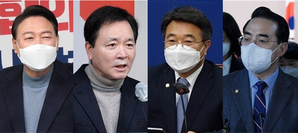 (왼쪽부터) 윤석열 대통령, 성일종 국민의힘 정책위의장, 윤호중 더불어민주당 비상대책위원장, 박홍근 민주당 원내대표. 시사포커스DB