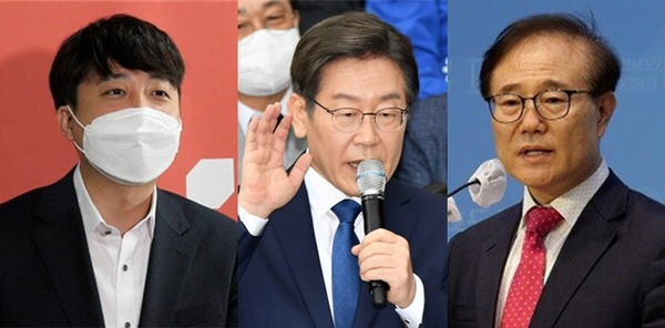 (왼쪽부터) 이준석 국민의힘 대표, 인천계양을 국회의원 재보궐선거에 출마하는 이재명 더불어민주당 상임고문, 이재명 후보와 계양을에서 맞대결을 펼칠 지역밀착형 일꾼인 의사 출신의 윤형선 국민의힘 후보. 시사포커스DB