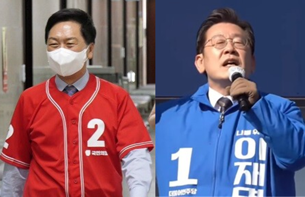 윤석열 대통령 취임으로 집권여당이 된 김기현 국민의힘 공동선거대책위원장(좌)과 거대야당이 된 이재명 더불어민주당 총괄선대위원장(우). 시사포커스DB