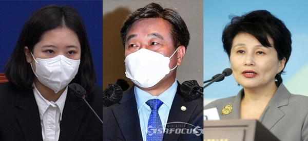 (왼쪽부터) 더불어민주당 박지현 공동비상대책위원장, 윤호중 공동비대원장, 전여옥 전 새누리당(국민의힘 전신) 의원. 시사포커스DB