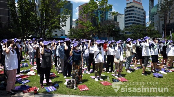 25일 열린 백화점·면세점 판매서비스 노동자 투쟁승리 결의대회 [사진 / 오훈 기자]