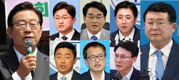 (왼쪽부터 시계방향으로) 더불어민주당 차기 당대표 선거에 출마한 이재명 의원, 강병원 의원, 박용진 의원, 이동학 전 최고위원, 설훈 의원, 김민석 의원, 박주민 의원, 강훈식 의원. 시사포커스DB