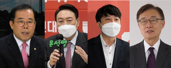 (왼쪽부터) 박성중 국민의힘 의원, 윤석열 대통령, 이준석 국민의힘 전 대표, 최재형 국민의힘 혁신위원장, 시사포커스DB