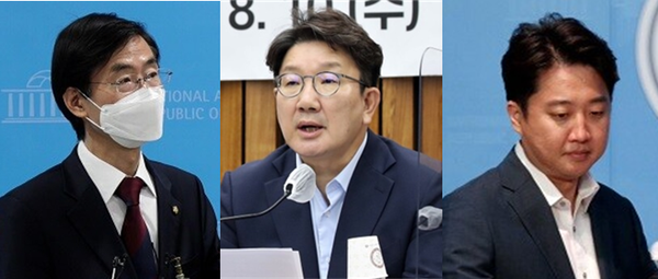 (왼쪽부터) 국민의힘 조경태 의원, 권성동 원내대표, 이준석 전 당대표. 시사포커스DB