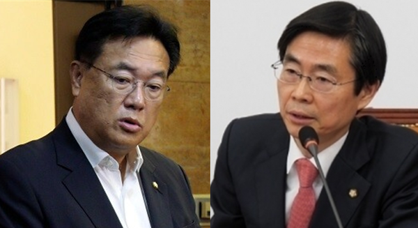 정진석 국민의힘 비상대책위원장(좌)과 5선의 중진인 조경태 국민의힘 의원(우). 시사포커스DB