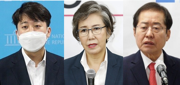 (왼쪽부터) 이준석 국민의힘 전 대표, 이양희 국민의힘 중앙윤리위원장, 홍준표 대구시장. 시사포커스DB
