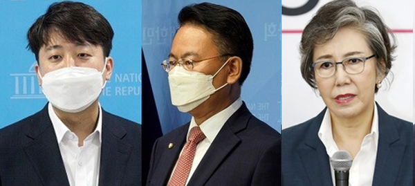 (왼쪽부터) 이준석 국민의힘 전 대표, 국민의힘 법률지원단장을 맡고 있는 유상범 의원, 이양희 윤리위원장. 시사포커스DB