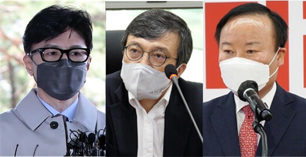 (왼쪽부터) 한동훈 법무부 장관, 김의겸 더불어민주당 의원, 검사 출신인 김재원 전 국민의힘 최고위원. 시사포커스DB