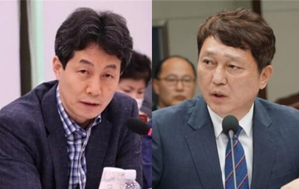 문재인 정부의 청와대에서 국정상황실장을 역임했던 윤건영 더불어민주당 의원(좌)과 민정수석을 역임했던 최재성 전 의원(우). 시사포커스DB