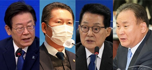(왼쪽부터) 이재명 더불어민주당 대표, 정청래 민주당 최고위원, 박지원 전 국정원장, 이상민 민주당 의원. 시사포커스DB