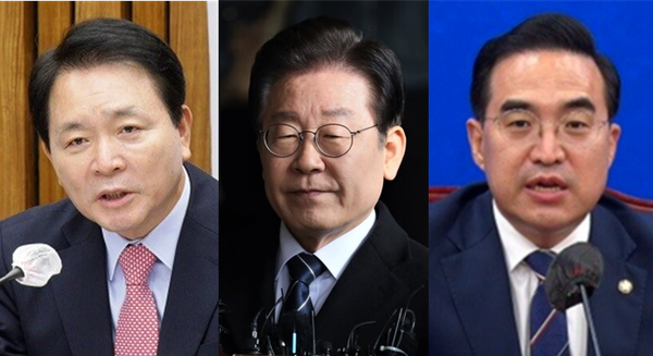 (왼쪽부터) 성일종 국민의힘 정책위의장, 이재명 더불어민주당 대표, 박홍근 민주당 원내대표. 시사포커스DB