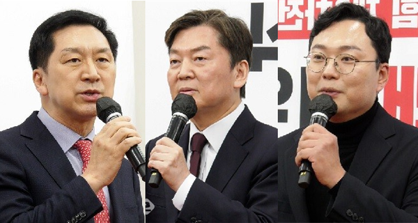 (왼쪽부터) 국민의힘 3‧8 전당대회 당대표 선거에 출마한 김기현 후보, 안철수 후보, 천하람 후보. 사진 / 시사포커스DB
