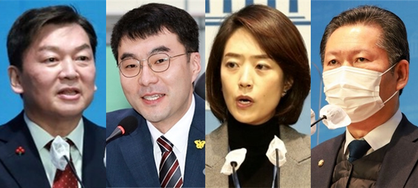 (왼쪽부터) 안철수 국민의힘 의원과 더불어민주당 소속의 김남국 의원, 고민정 의원, 정청래 의원. 시사포커스DB