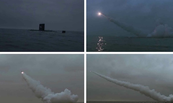 북한은 12일 새벽 전략순항미사일 수중발사훈련을 진행했다고 13일 밝혔다. (사진=노동신문 캡처)