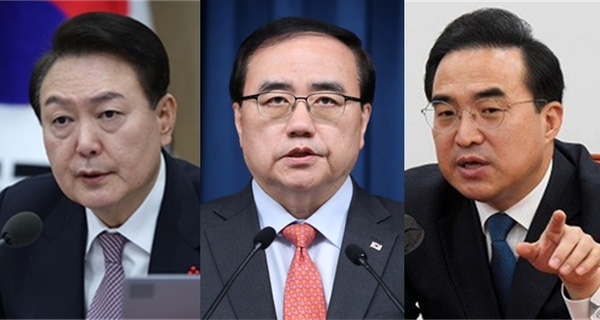 (왼쪽부터) 윤석열 대통령, 김성한 전 대통령실 국가안보실장, 박홍근 더불어민주당 원내대표. 시사포커스DB