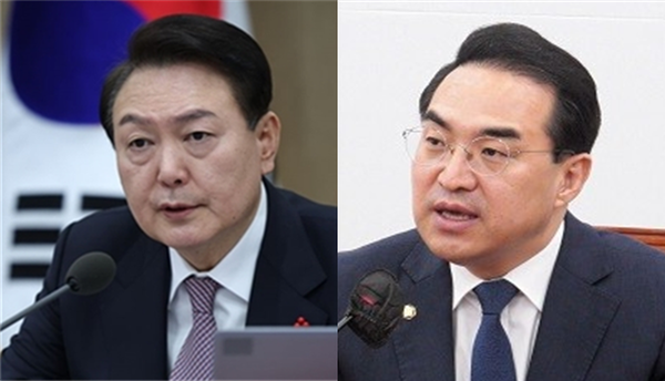 윤석열 대통령(좌)과 박홍근 더불어민주당 원내대표(우). 시사포커스DB