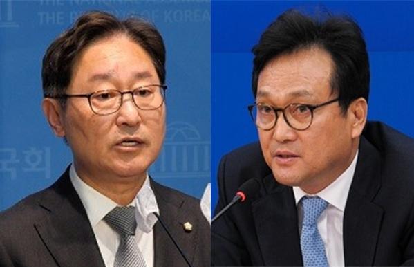 법무부 장관을 역임한 바 있는 박범계 더불어민주당 의원(좌)과 안민석 민주당 의원(우). 시사포커스DB