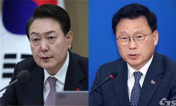 윤석열 대통령(좌)과 박광온 더불어민주당 원내대표(우). 시사포커스DB