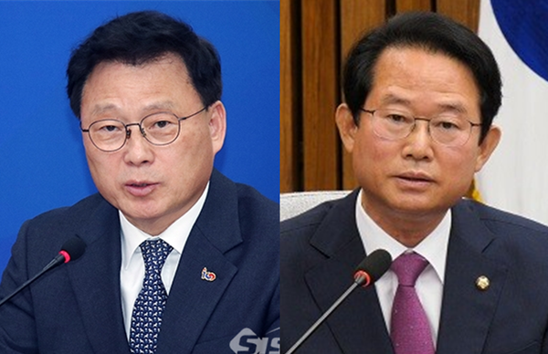 박광온 더불어민주당 원내대표(좌)와 국회 기획재정위원회 여당 간사인 류성걸 국민의힘 의원(우). 시사포커스DB